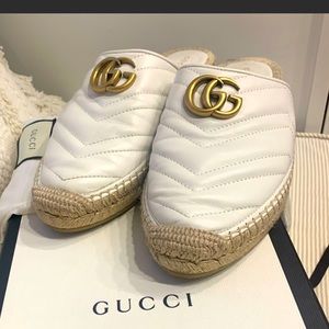 GUCCI SHOES PILAR FLAT WHITE ESPADRILLE CHARLOTTE SLIDE G LOGO SIZE40